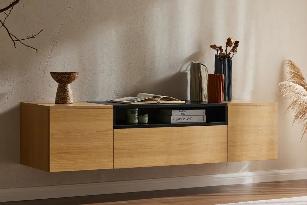 Comoda TV suspendata LOFT 160cm natur/ negru