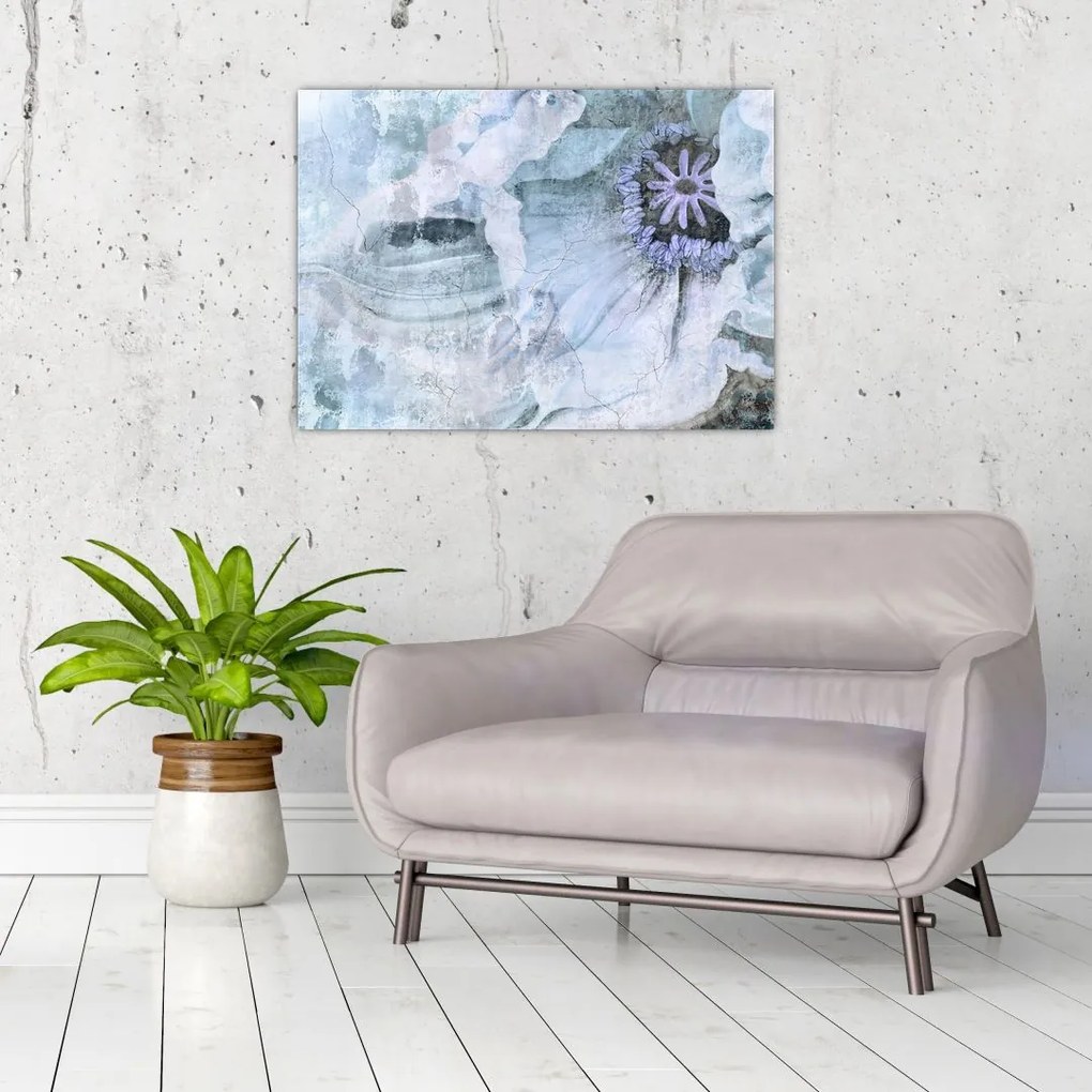 Tablou pe sticlă - Frescă florală pe un perete de cărămidă (70x50 cm)