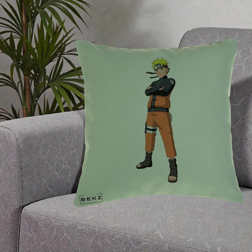 Perna Personalizata Naruto Uzumaki Portret Complet, 40x40 cm, Verde, Husa Detasabila, Perna Inclusa, BEKZ®