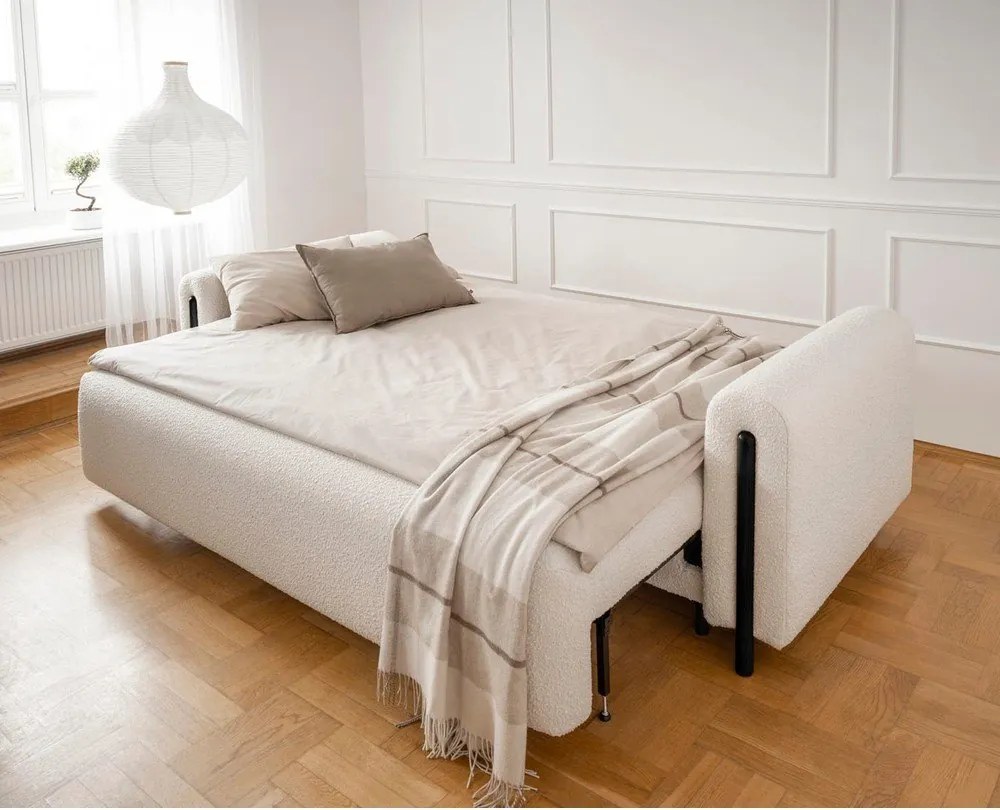 Canapea fildeș extensibilă/cu spațiu de depozitare cu tapițerie din țesătură bouclé 244 cm Arcadova – ELTAP