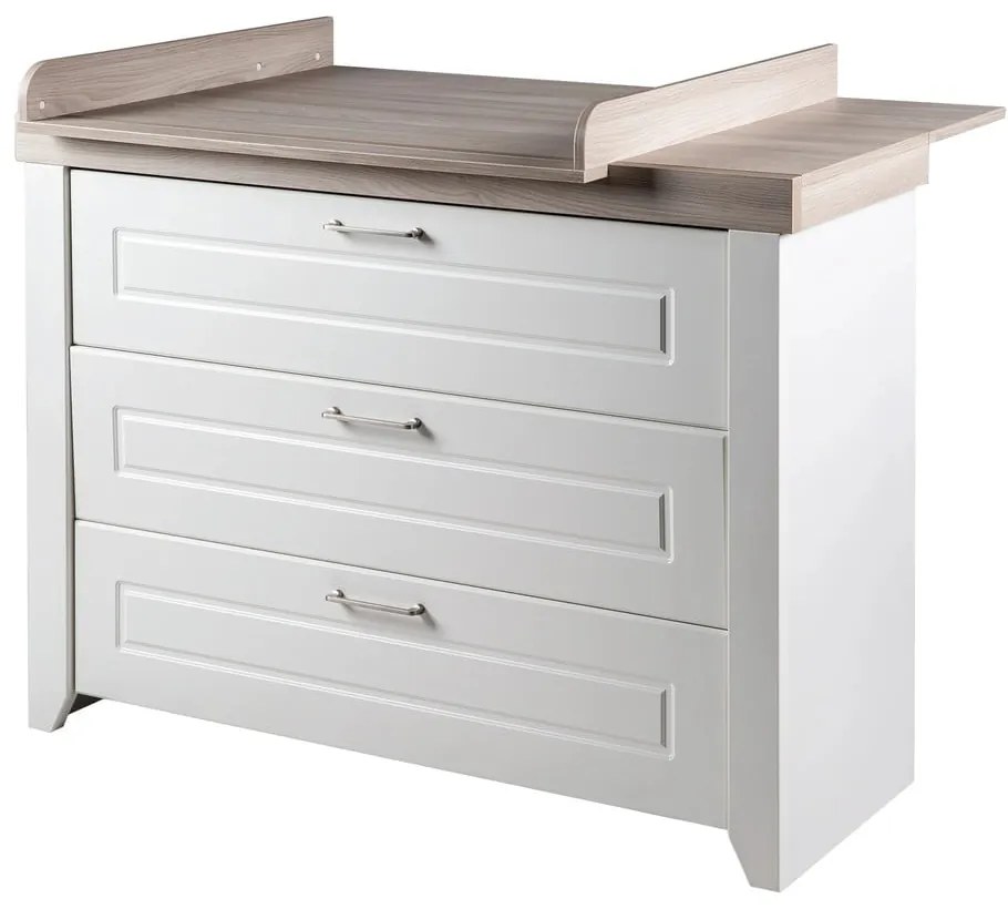 Comodă de copii albă joasă cu aspect de lemn de ulm cu masă de schimbat 120x98 cm Felicia – Roba