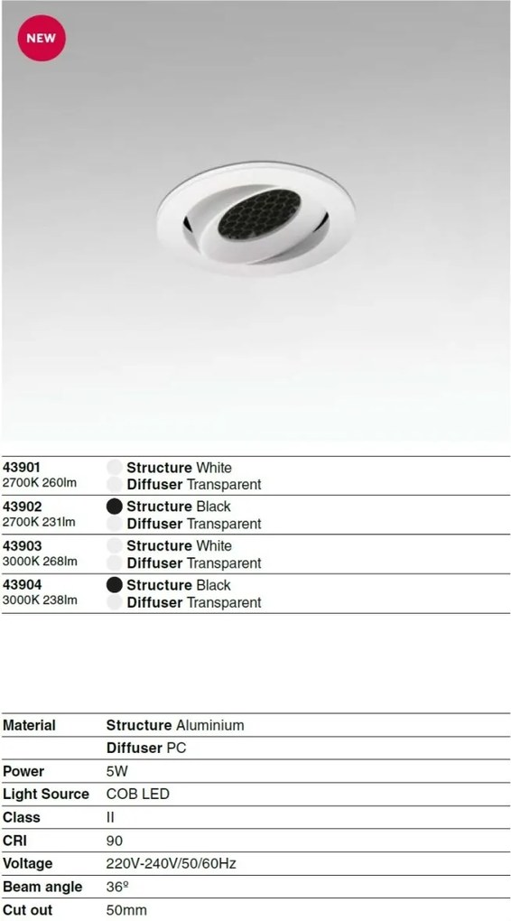 Spot LED incastrat directionabil IP44 KIVI negru 7W 2700K