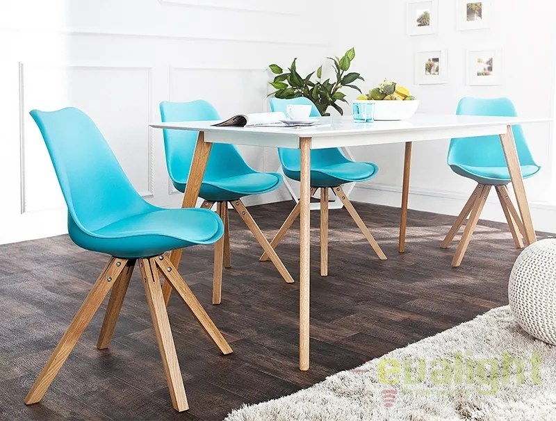 Scaun din lemn cu tapiterie din piele sintetica Scania NewLook II turcoaz A-36206 VC