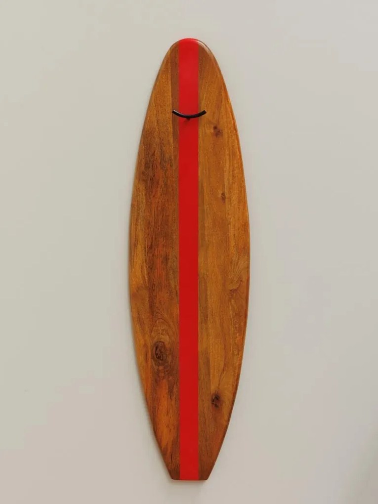 Cuier din metal si lemn de mango, in forma de placa de surf, Red Surf
