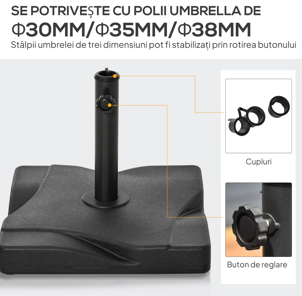 Outsunny Suport Pătrat pentru Umbrelă, Bază Greutate 20kg din Plastic, 41.5x41.5x35cm, Ideal pentru Exterior, Negru | Aosom Romania