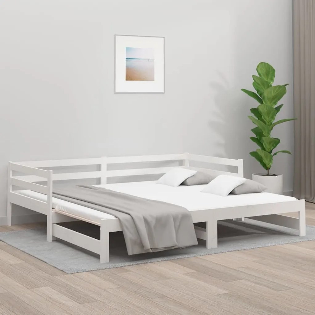 833086 vidaXL Pat de zi extensibil, alb, 2x(80x200) cm, lemn masiv de pin