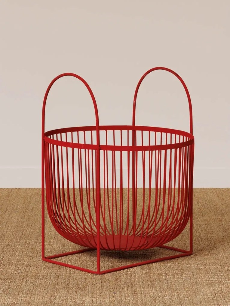Cos depozitare rosu din metal, cu manere, Basket