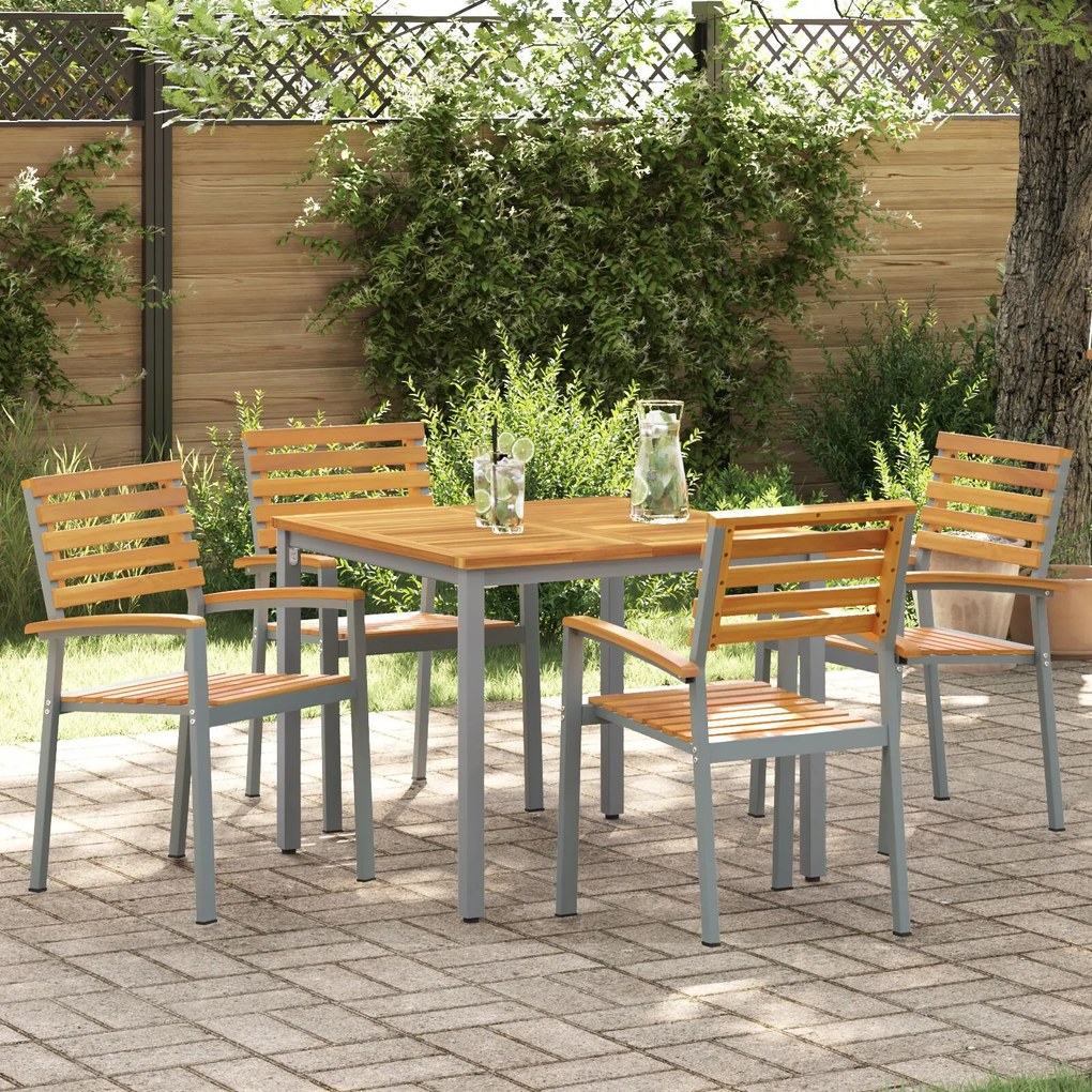 vidaXL Set de dining pentru grădină , 5 piese, din lemn solid de acacia și metal