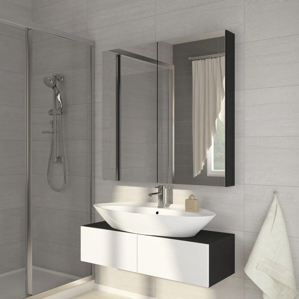 Dulap de baie suspendat Delia 80 negru + oglindă. 780227
