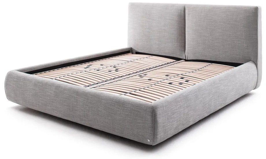 Pat matrimonial gri tapițat cu spațiu de depozitare cu somieră 180x200 cm Atesio – Meise Möbel