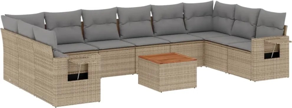 vidaXL Set canapele de grădină, 11 piese, cu perne, bej, poliratan