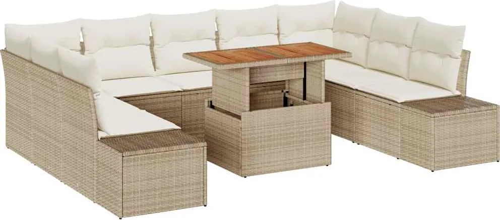 vidaXL Set de canapele pentru grădină 10 pcs Bej Rattan poli