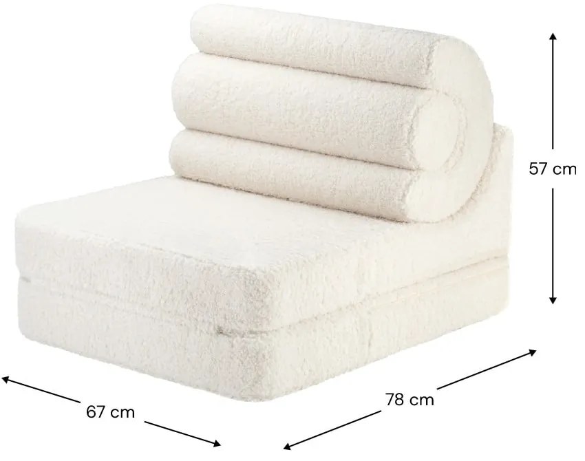 Fotoliu pentru copii crem cu tapițerie din țesătură bouclé Flipster – Wigiwama