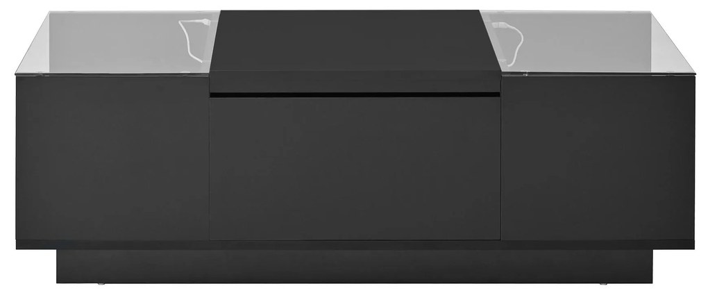 Masă de cafea cu spațiu de depozitare, iluminare ambientală LED, blat din sticlă și 2 sertare, 105x50x35 cm, Negru