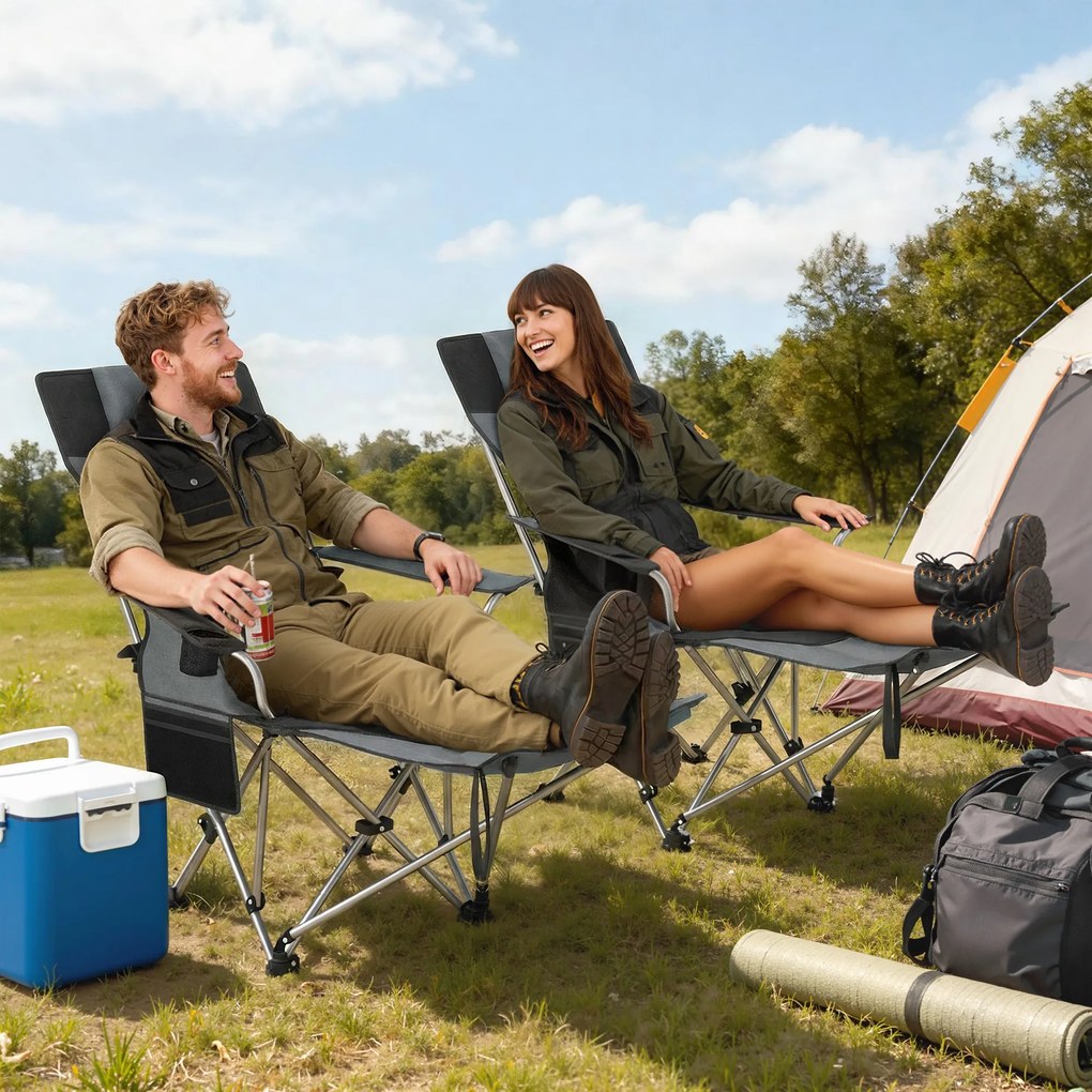 Outsunny Set de 2 Scaune de Camping Pliabile cu Suport pentru Picioare Detașabil, 82x100x88 cm, Negru | Aosom Romania