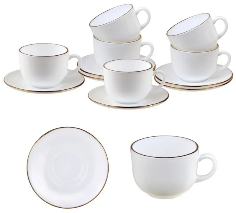 Set cesti si farfurioare pentru ceai Klausberg KH 1929, 12 piese, 210 ml, Opal, Alb/Auriu