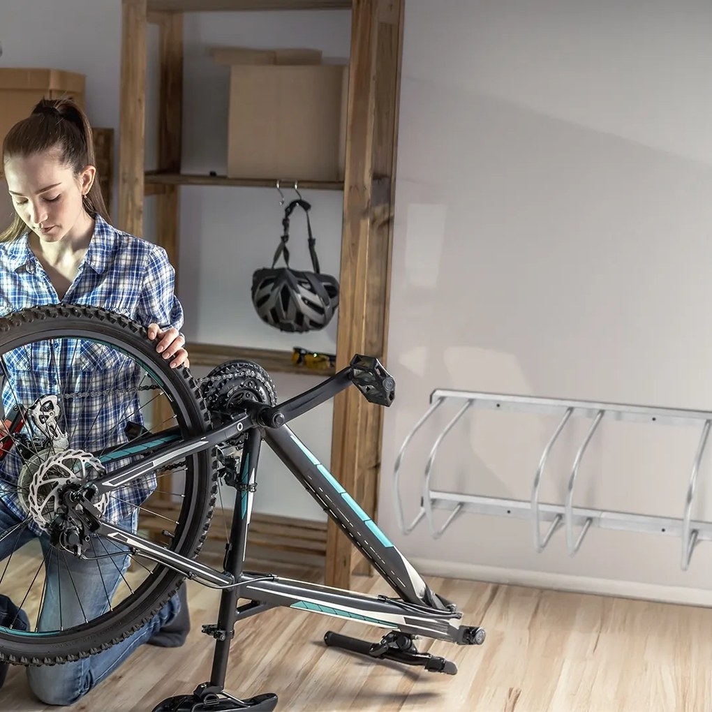 Suport pentru 3 biciclete BIKE, 84x32x27cm, argintiu Jurhan