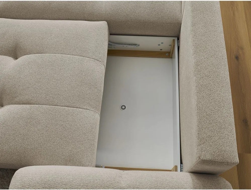 Colțar bej extensibil/cu spațiu de depozitare cu tapițerie din chenille (cu colț pe partea stângă/cu șezlong) Roxelane – Bobochic Paris