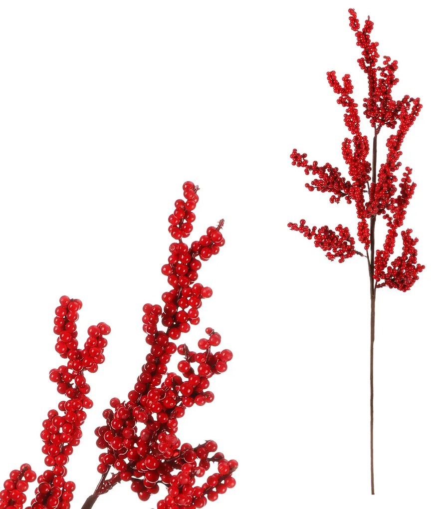 Set de ramuri artificiale Boabe mici roșii, 2bucăți, 70 cm