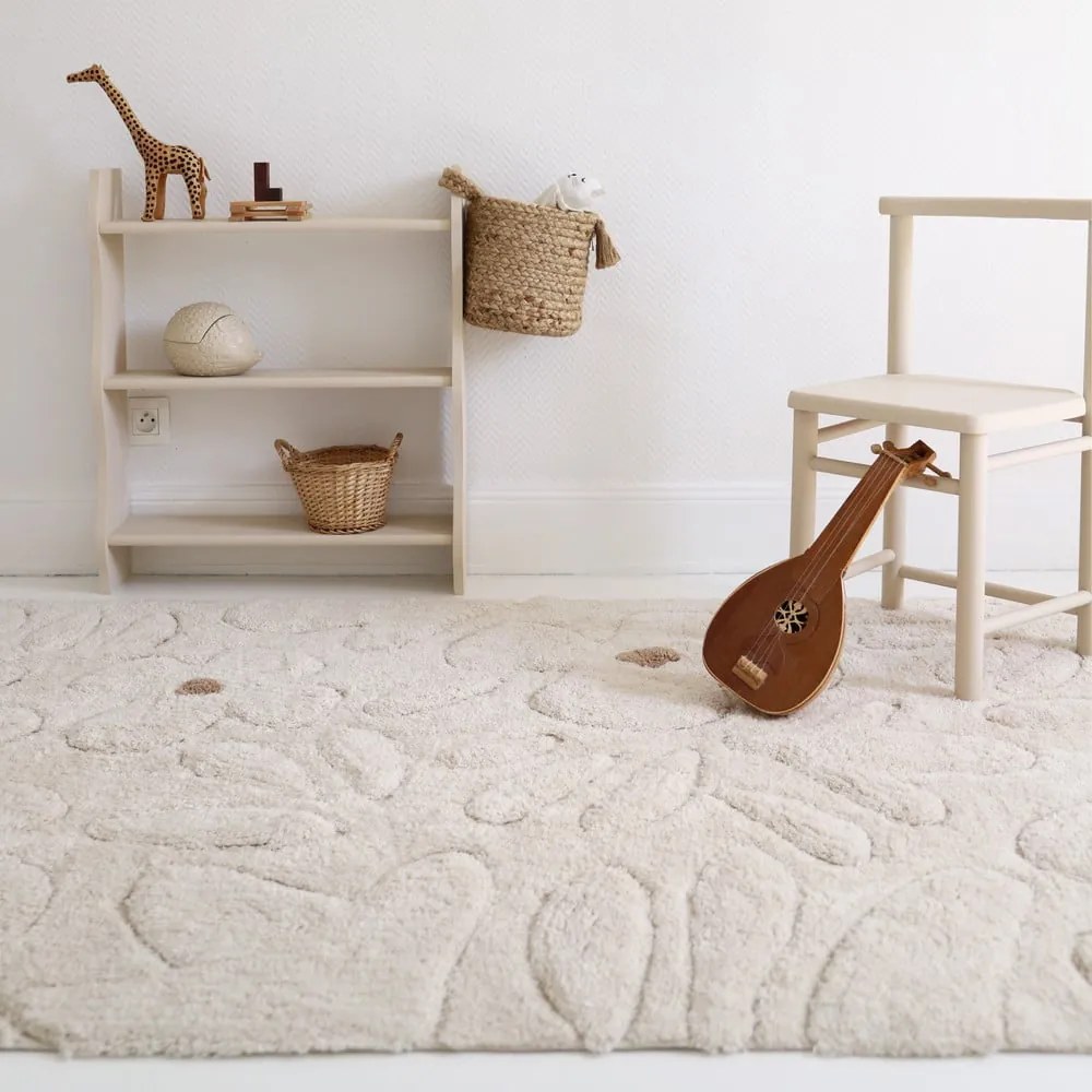 Covor pentru copii crem lavabil țesut manual din bumbac 120x180 cm Gentle Flora – Nattiot
