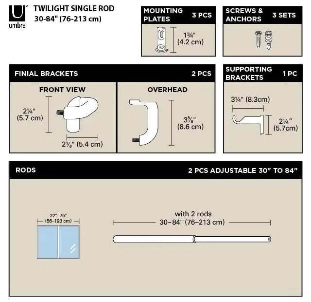 Galerie de perdea 76 - 213 cm extensibilă din oțel Twilight – Umbra
