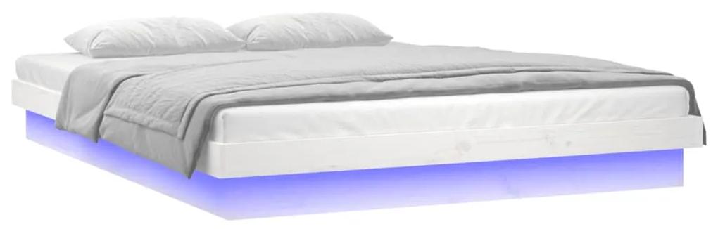 Cadru de pat Double 4FT6 cu LED, 135x190 cm, lemn masiv Alb, 135 x 190 cm