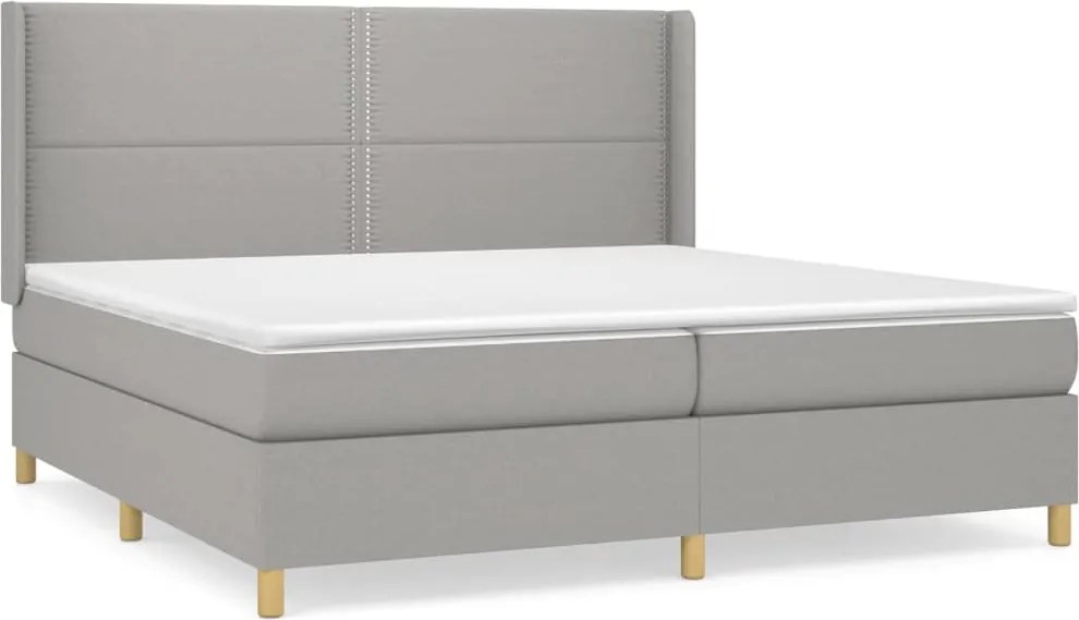 vidaXL Pat box spring cu saltea, gri deschis, 200x200 cm, textil