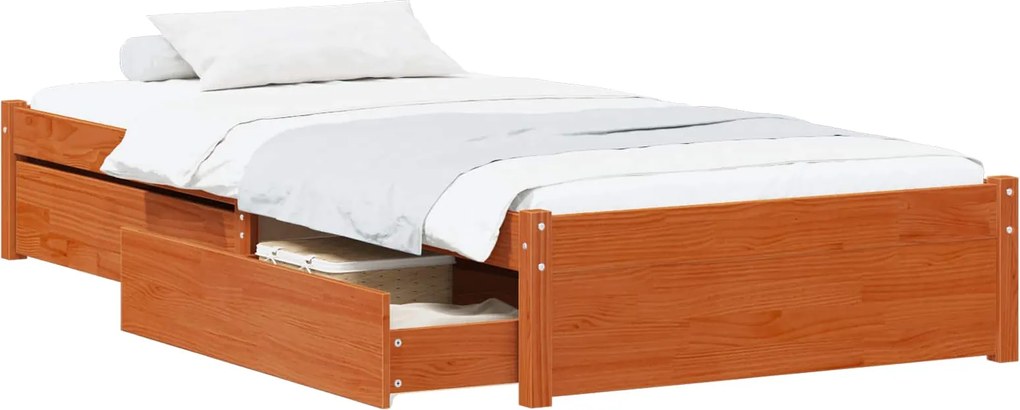 vidaXL Cadru de pat cu sertar 3 pcs Maroniu cerat Lemn de pin