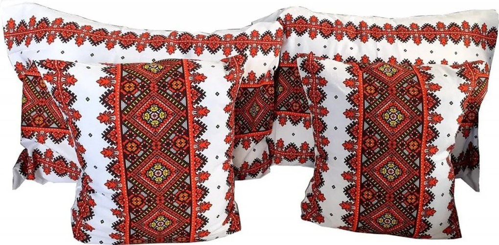 Set 4 perne decorative Casa Gino®, 2 perne 70X50, 2 perne 40X40, pentru living, bucatarie si dormitor, bumbac 100%, Motive traditionale si Rosu
