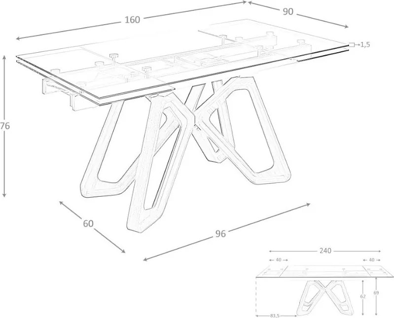 Masa extensibila deosebita design LUX Walnut-Glass 160-240x90cm