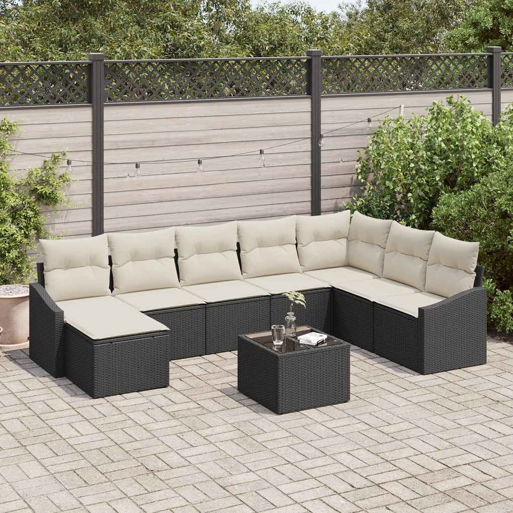 vidaXL Set de canapele pentru grădină 9 pcs Negru Rattan poli