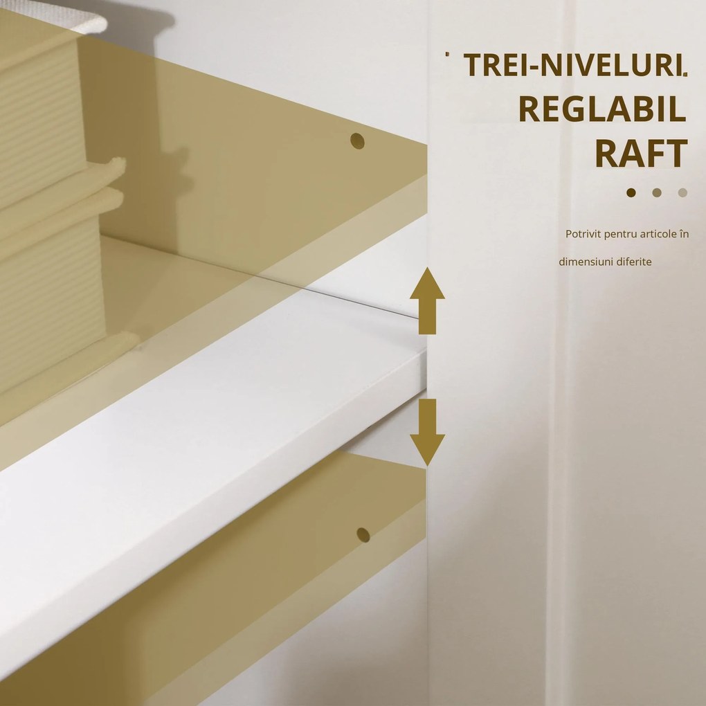 HOMCOM Credență de Bucătărie cu 3 Uși, Mobilier Modern de Bucătărie cu Raft Reglabil, Credență Tip Bufet pentru Sufragerie, Sala de Mese și Salon, 120x40x70 cm, Alb și Culoare Lemn | Aosom Romania