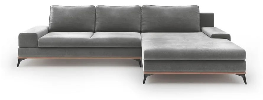 Colțar extensibil cu tapițerie de catifea și șezlong pe partea dreaptă Windsor & Co Sofas Astre, gri