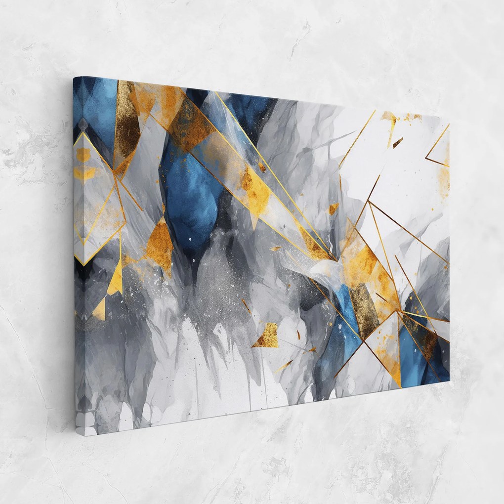 Tablou Canvas, 20x30cm, Dormitor si Living, Abstracte, Abstract cu linii, Abstract Gold Blue Pattern