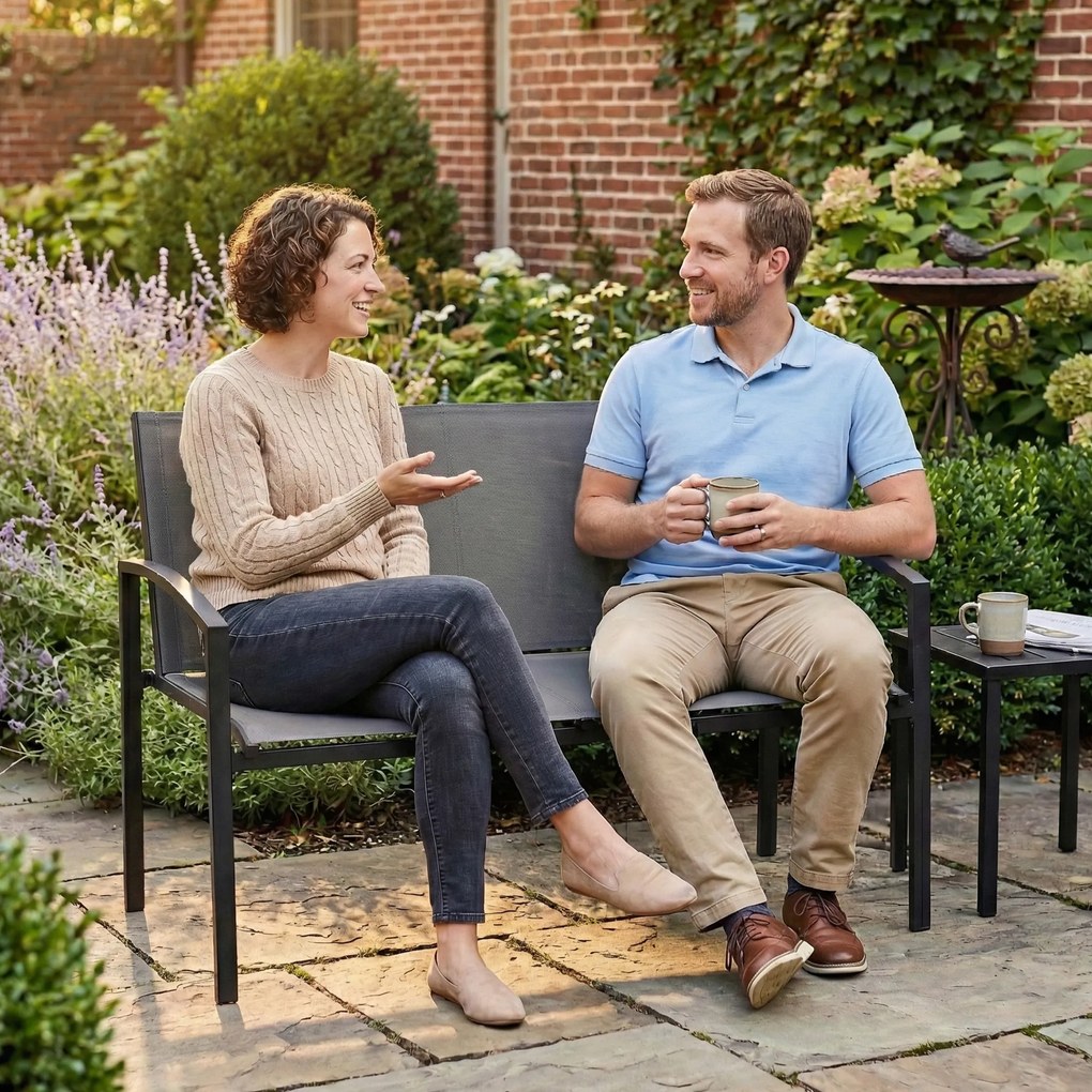 Outsunny bancă de grădină din metal, 2 locuri, material respirabil Texteline, culoare gri. | Aosom Romania