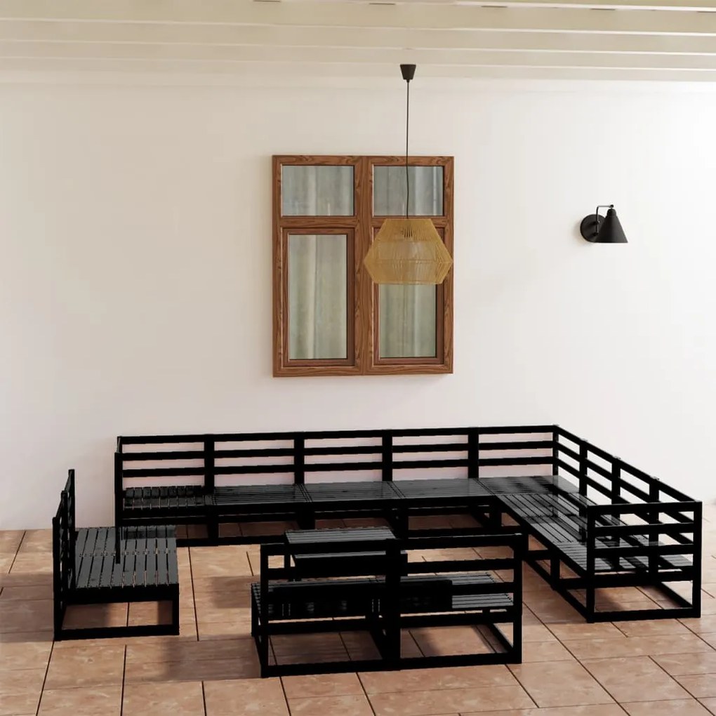 vidaXL Set mobilier de grădină, 13 piese, negru, lemn masiv de pin