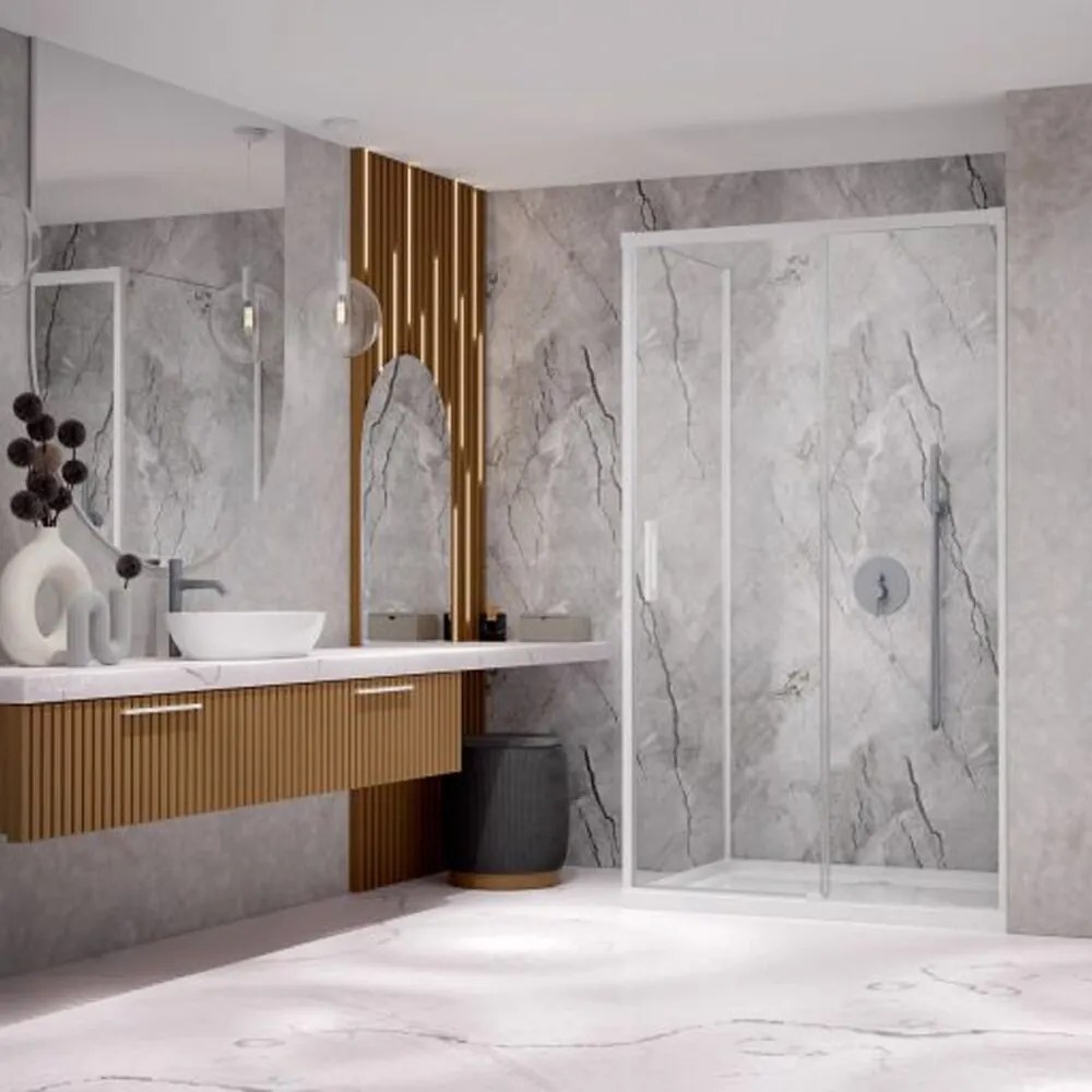 Cabina de dus dreptunghiulara cu usa glisanta Radaway Idea KDJ 130x90 cm finisaj alb mat-transparent dreapta