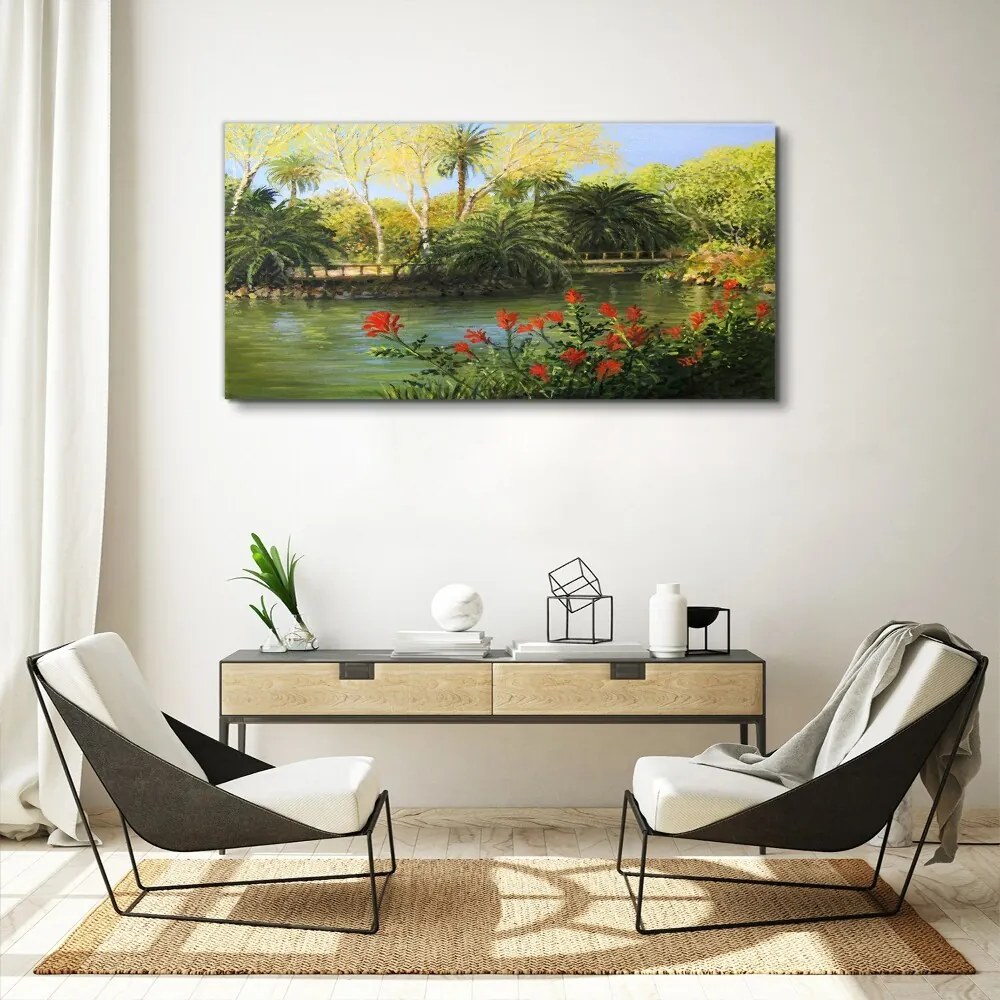 Tablou canvas Pod modern de pădure fluvială