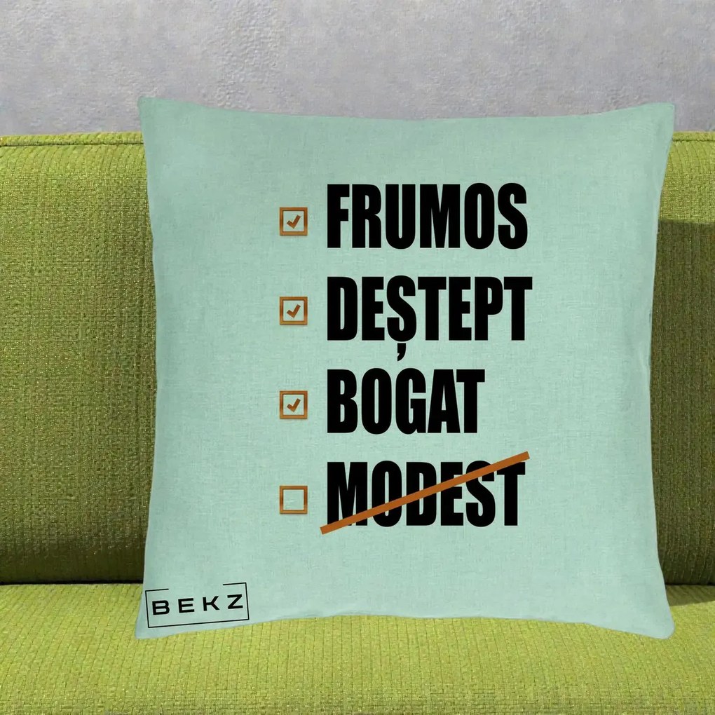 Perna Decorativa Frumos Destept Bogat, 40x40 cm, Verde Menta, Husa Detasabila, Perna Inclusa, BEKZ®