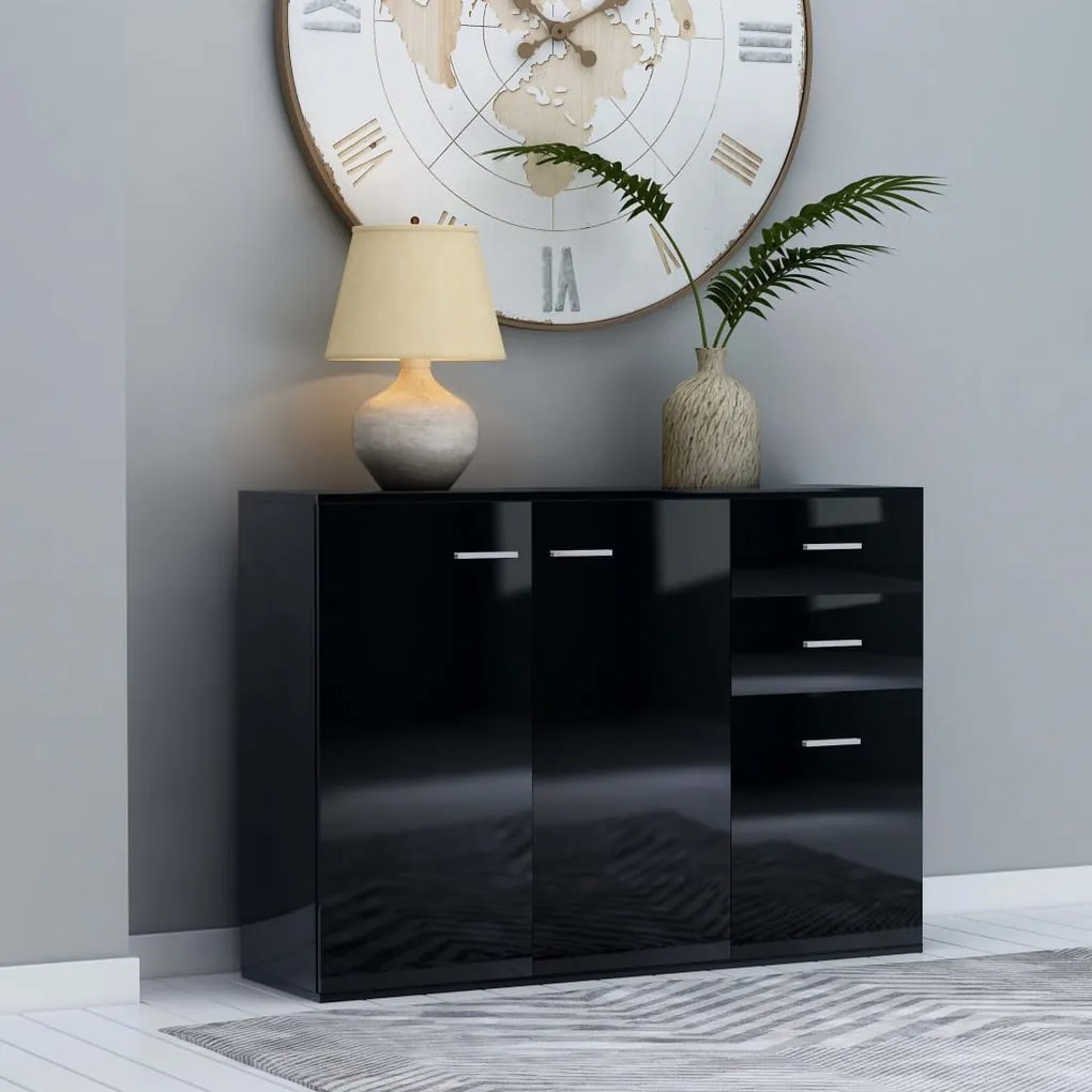 800700 vidaXL Servantă, negru extralucios, 105x30x75 cm, PAL