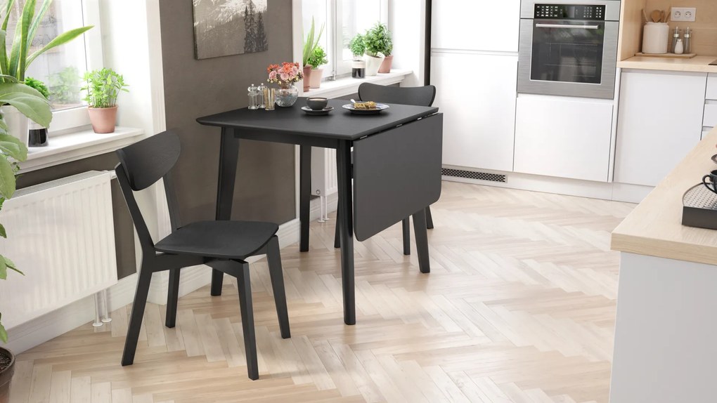 MAZZONI EXPORT ROXY Negru - MASĂ RABATABILĂ DE LEMN PENTRU BUCĂTĂRIE/SUFRAGERIE RETRO EXTENSIBILĂ