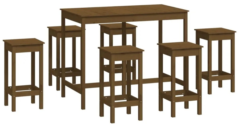 3124710 vidaXL Set mobilier de bar, 7 piese, maro miere, lemn masiv de pin