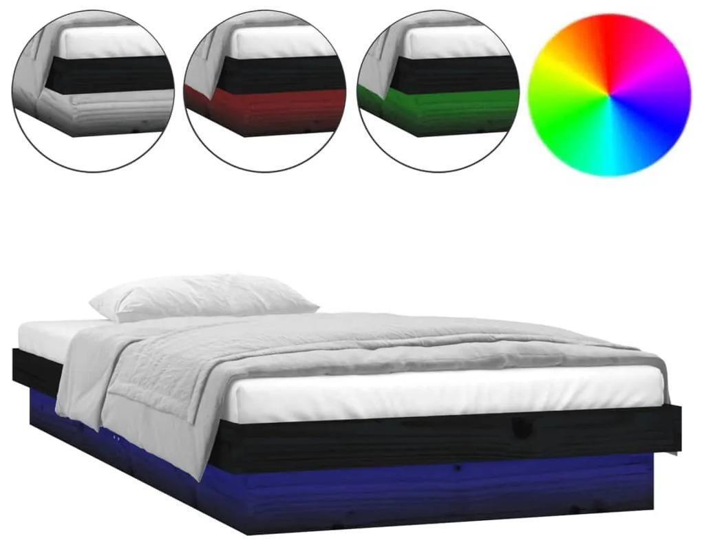 820006 vidaXL Cadru de pat cu LED Single, negru, 90x190 cm, lemn masiv