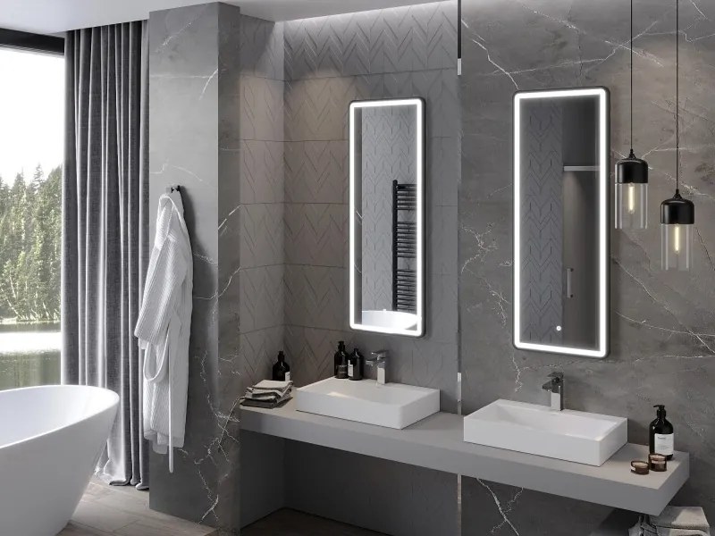 Mexen Coro oglindă de baie iluminată 45 x 120 cm, LED 6000K, anti-aburire, ramă neagră - 9817-045-120-611-70