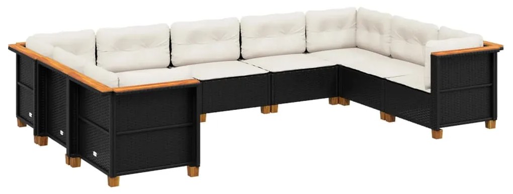 3261977 vidaXL Set mobilier de grădină cu perne, 9 piese, negru, poliratan