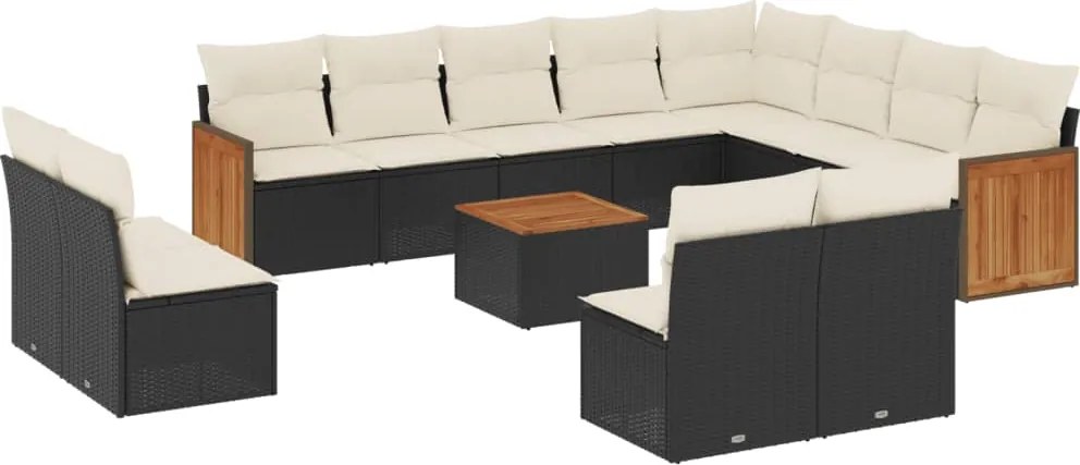 vidaXL Set mobilier de grădină cu perne, 13 piese, negru, poliratan