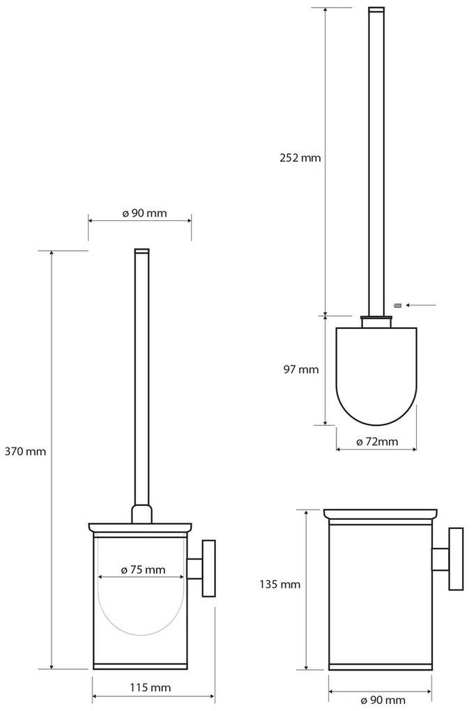 Perie de toaletă SAPHO XS305 X-Steel, cilindricămică, perie neagră, oțel inoxidabil periat