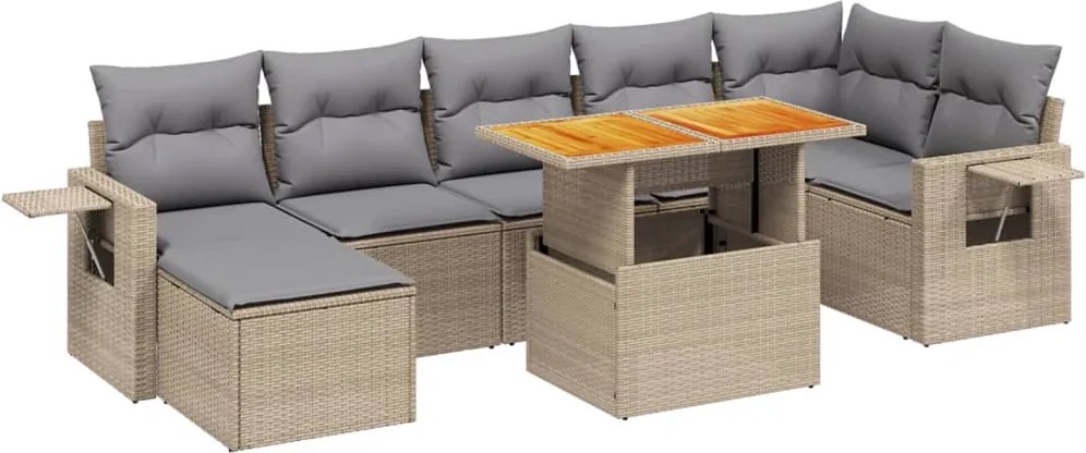 vidaXL Set canapele de grădină, 8 piese, cu perne, bej, poliratan
