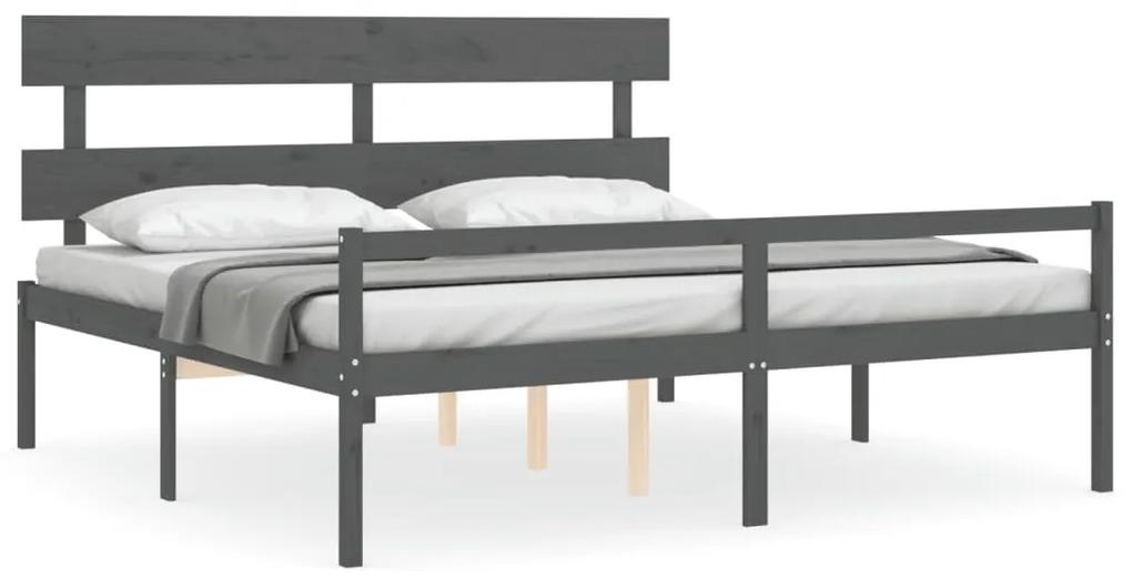 3195373 vidaXL Cadru de pat senior cu tăblie, 200x200 cm, gri, lemn masiv
