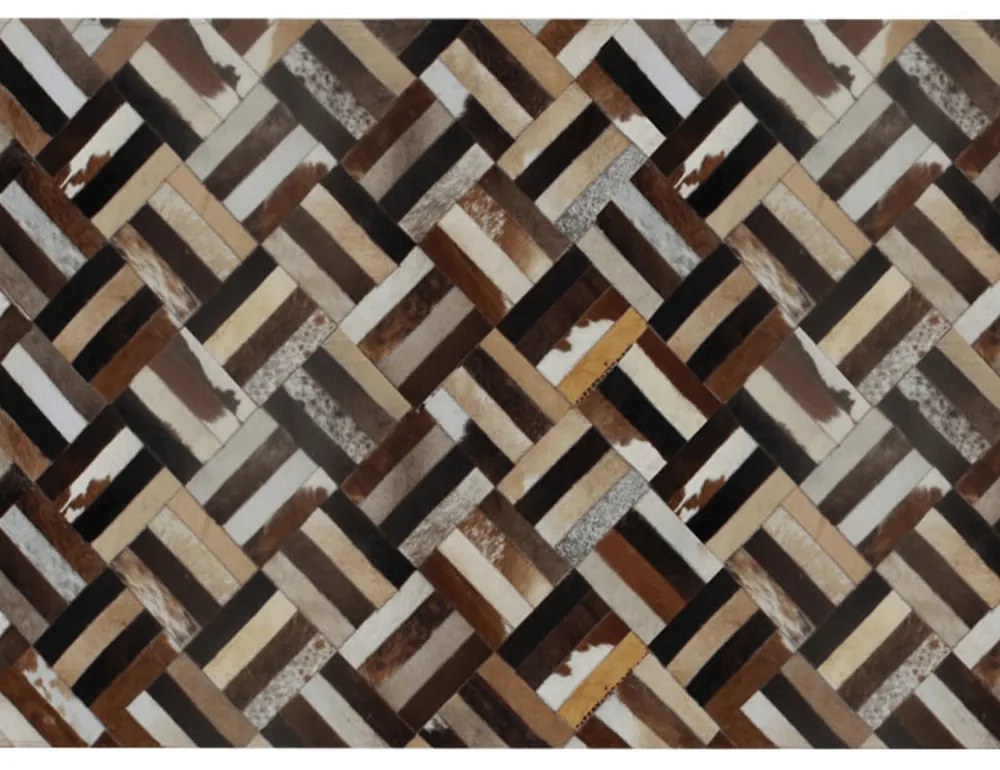 Covor de lux din piele, maro negru bej, patchwork, 200x300 , PIELE DE VITA TIP 2